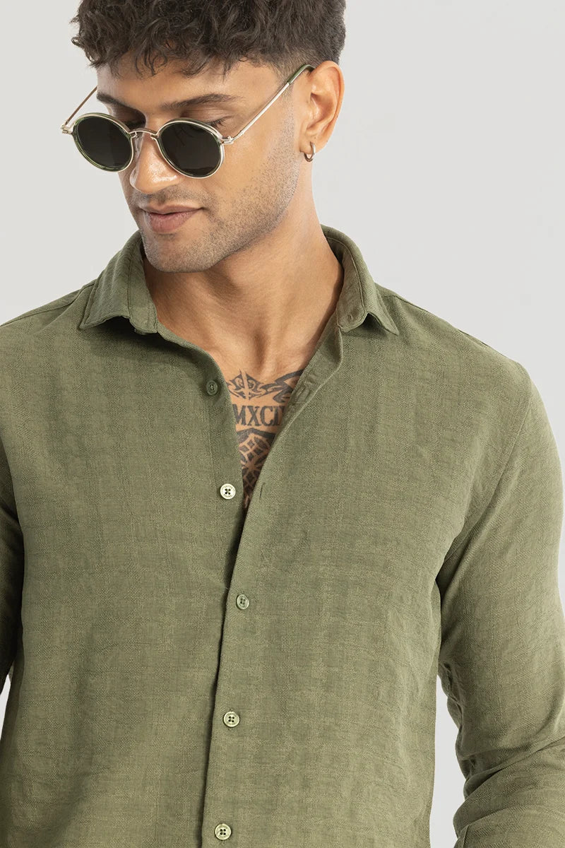 Olive Self-Design Shirt