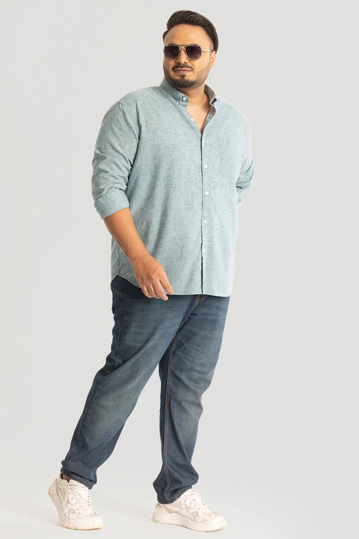 Turquoise Linen Blend Plus Size Shirt