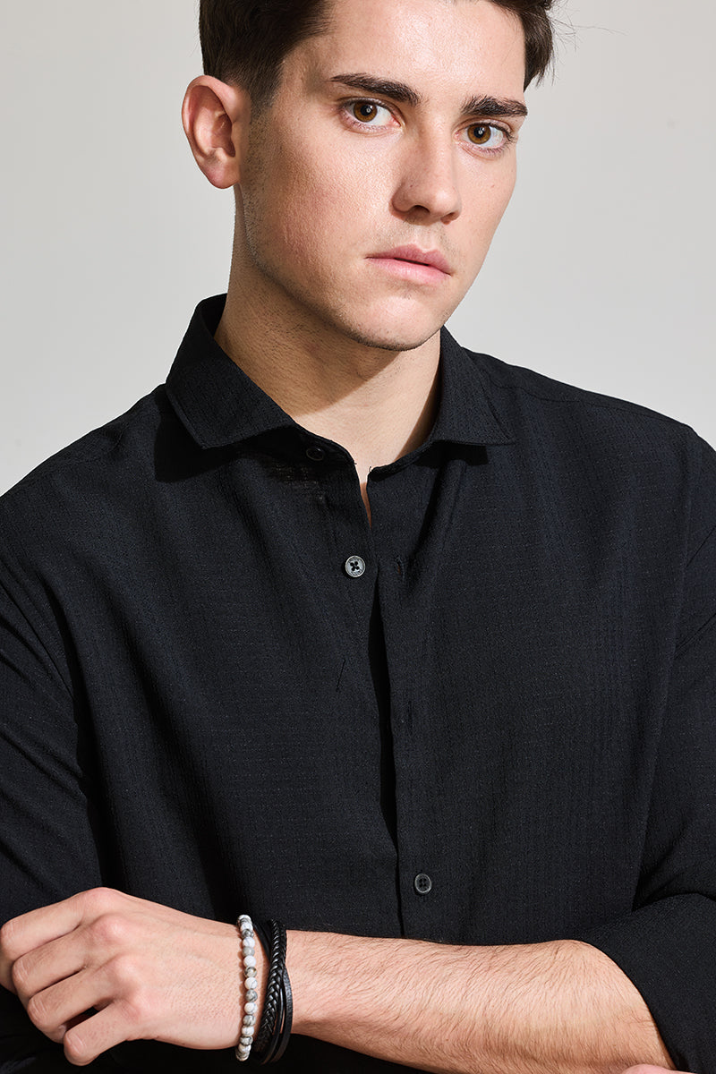 Black Textured Slim Fit Shirt