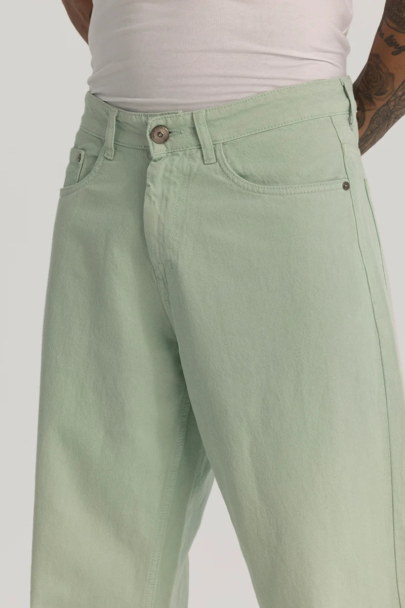 Green Plain Baggy Fit Jeans