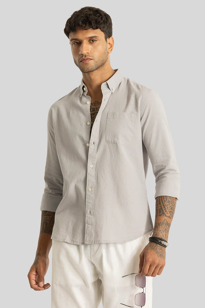 Henri Light Grey Plain Linen Blend Shirt