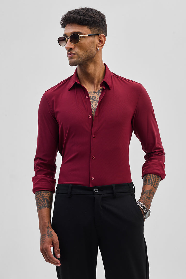 Maroon Stretchable Slim Fit Shirt