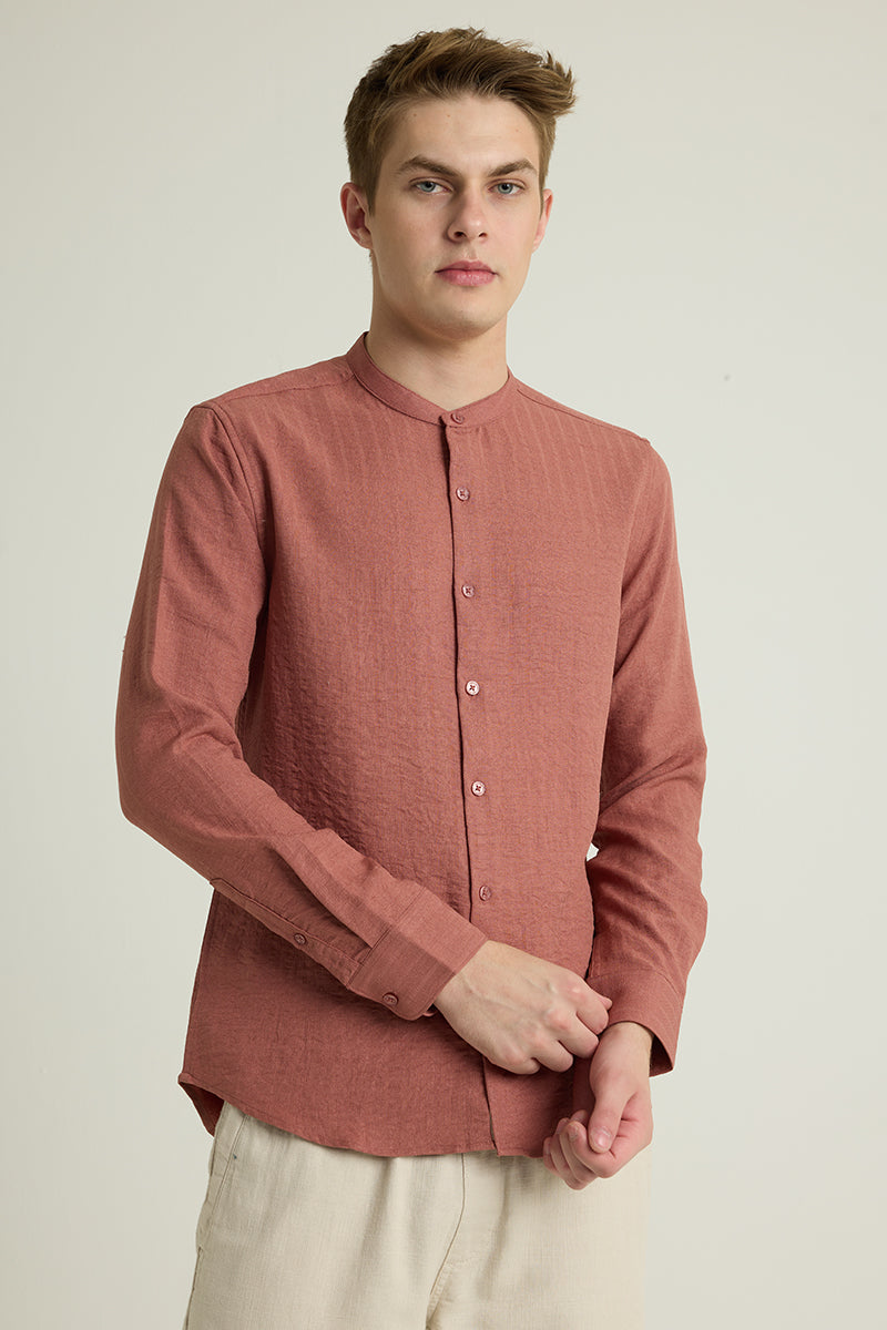 Mauve Mandarin Self Stripe Shirt