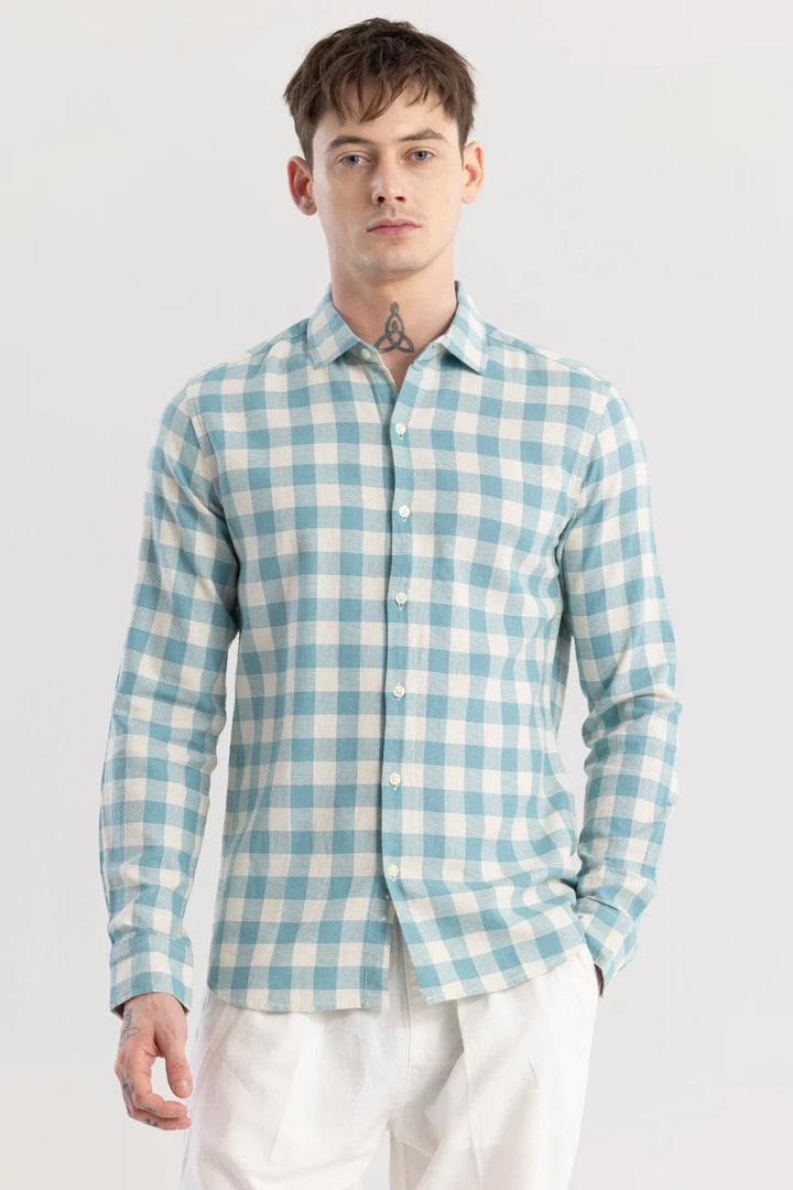 Elysium Ocean Blue Linen Checks Shirt