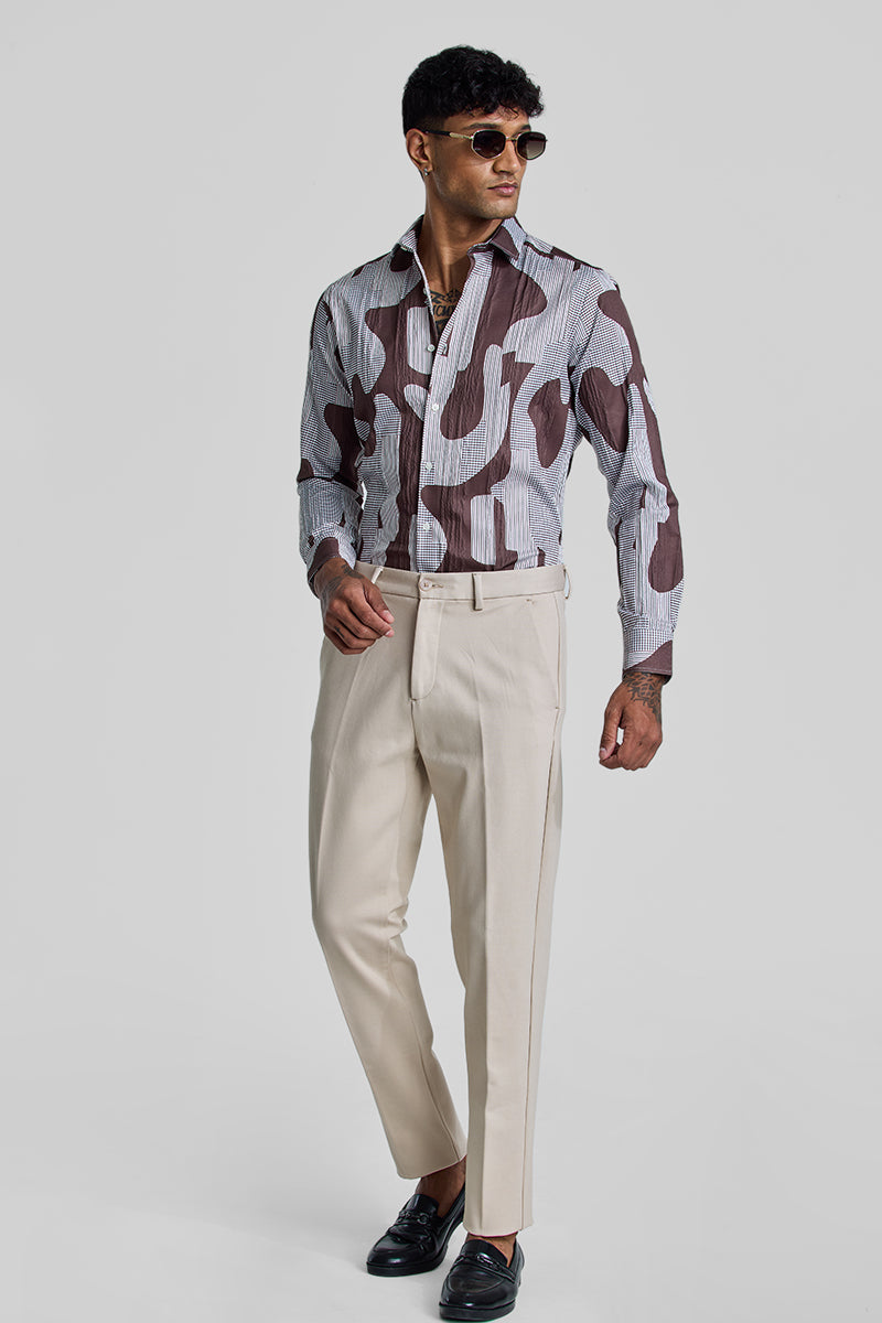 Brown Abstract Slim Fit Shirt