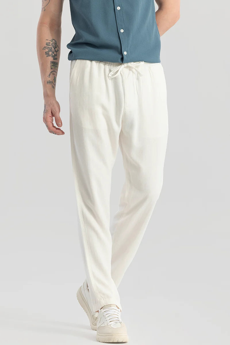 Ragna Cream Plain Relaxed Fit Joggers