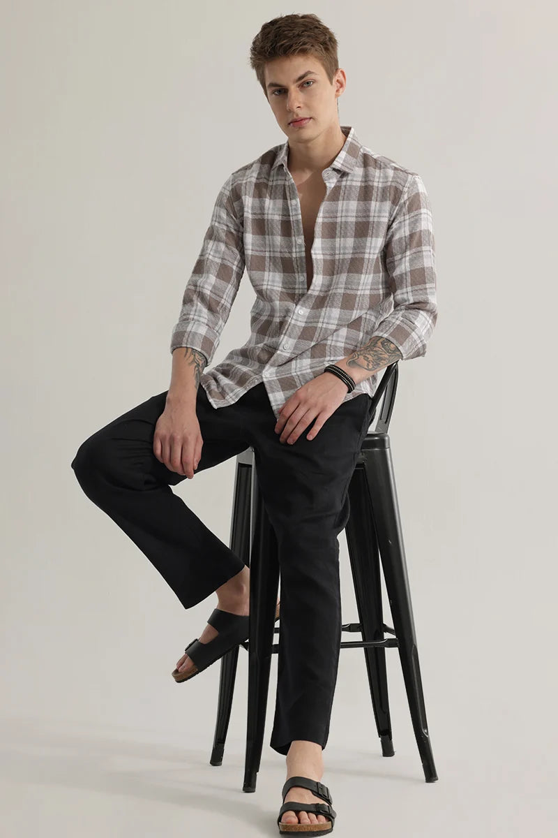 Plaided Brown Check Shirt