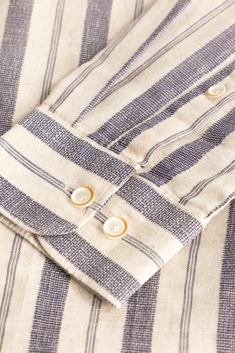 Cream Stripes Linen Blend Shirt