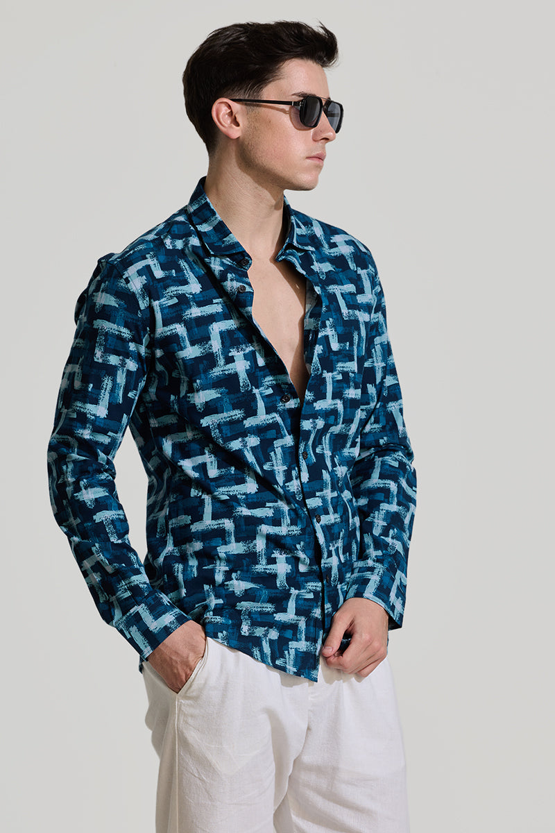 Blue Abstract Slim Fit Shirt