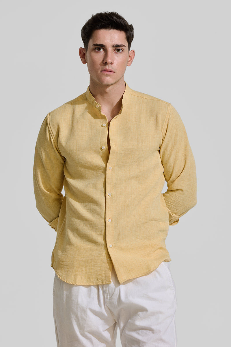 Yellow Mandarin Textured Shirt