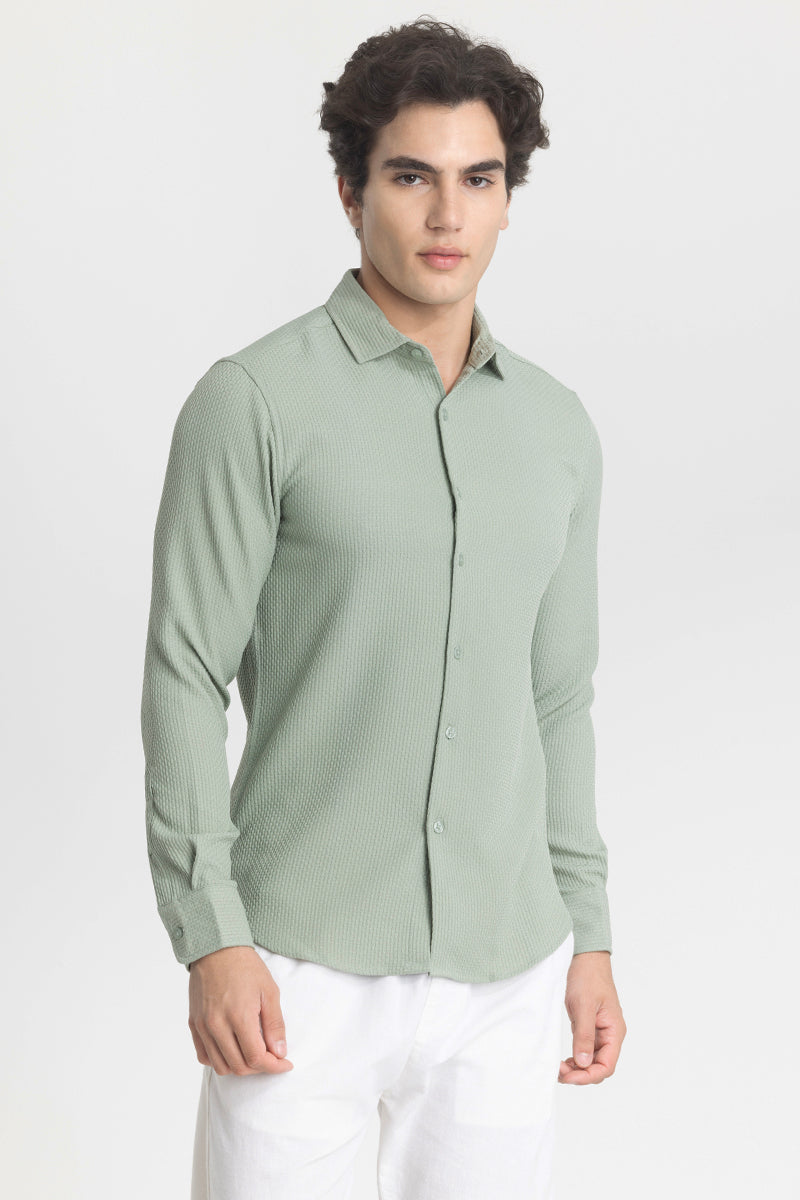 Light Green Slim Fit Textured Shirt