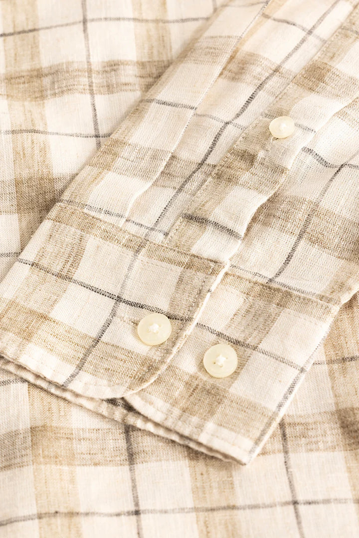 Beige Linen Blend Checks Shirt