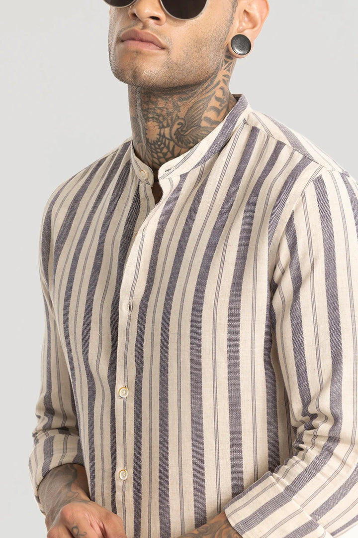 Cream Stripes Linen Blend Shirt