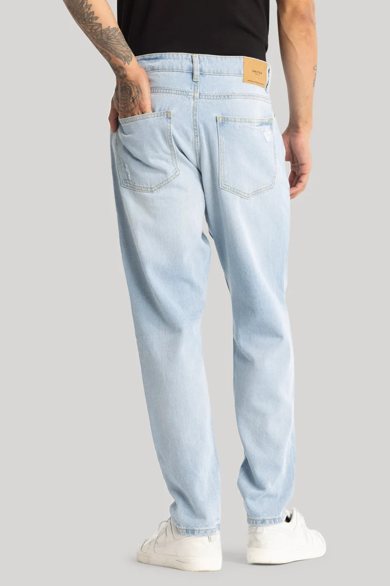 Light Blue Distressed Baggy Fit Jeans