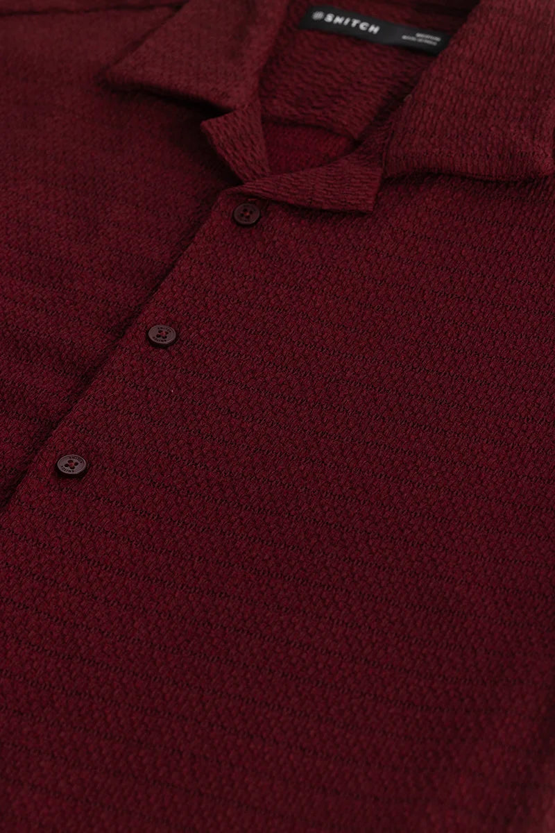 Maroon Self-Design Cuban Shirt