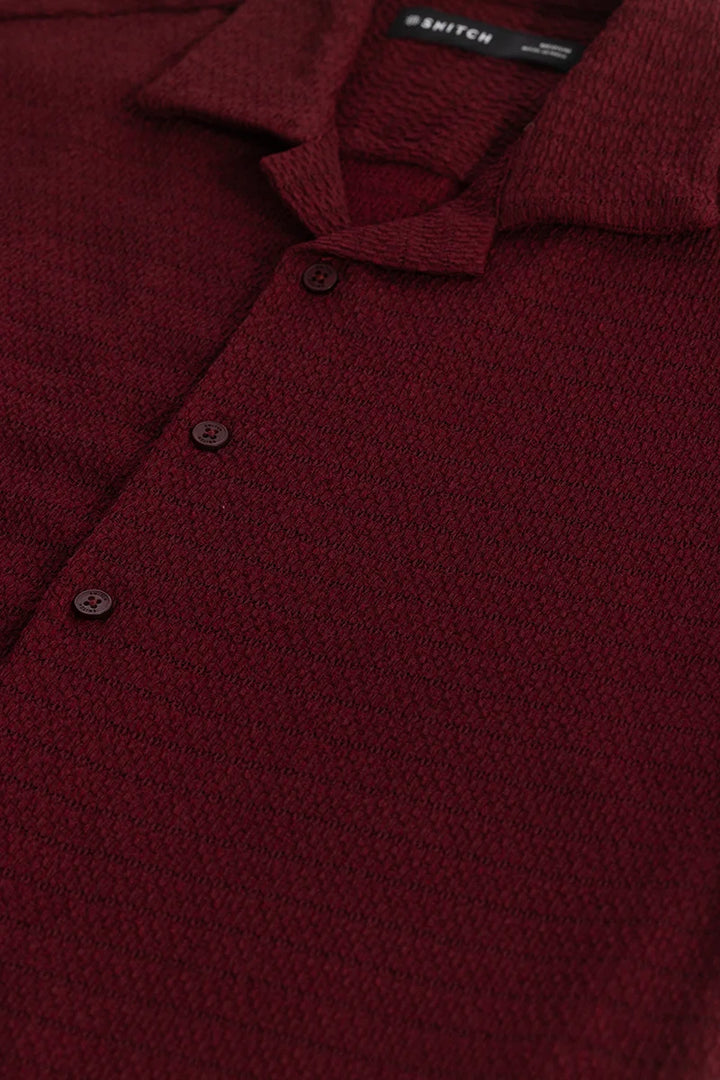 Maroon Self-Design Cuban Shirt