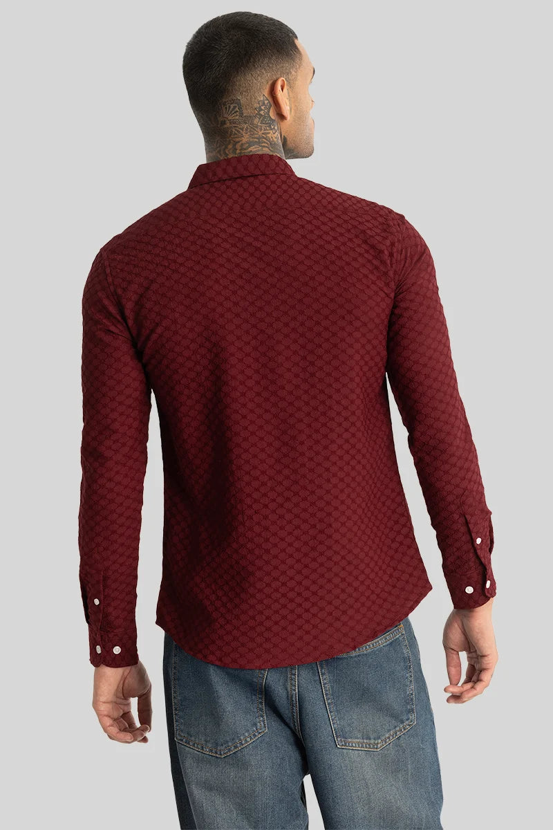 Maroon Textured Stretch Shirt