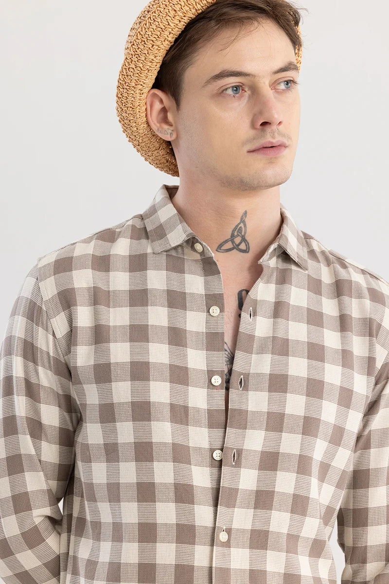 Elysium Brown Linen Checks Shirt