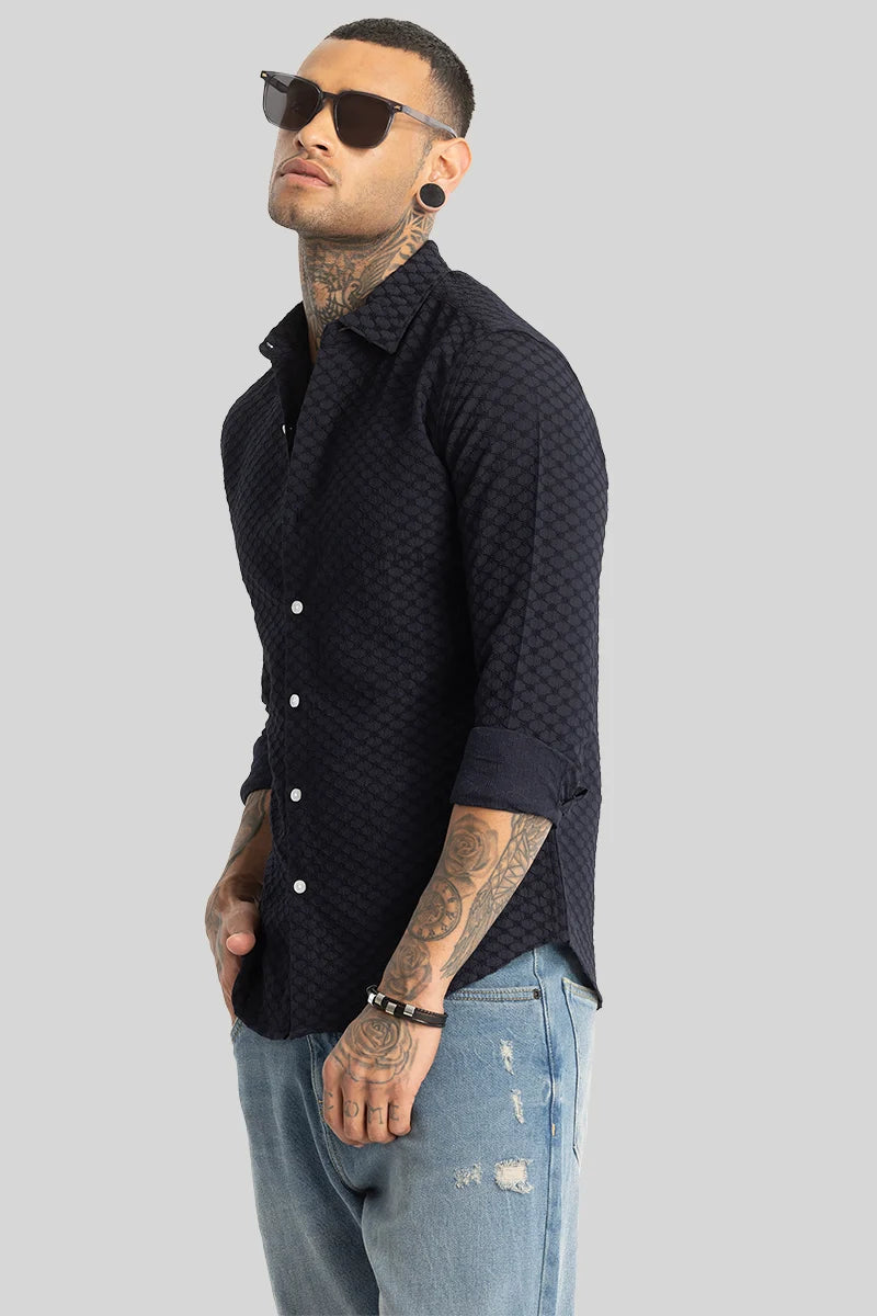 Navy Textured Stretch Shirt