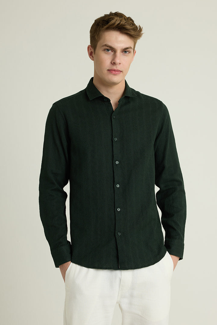 Dark Green Textured Slim Fit Shirt