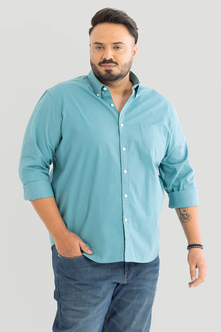 Marco Oxford Turquoise Plain Plus Size Shirt