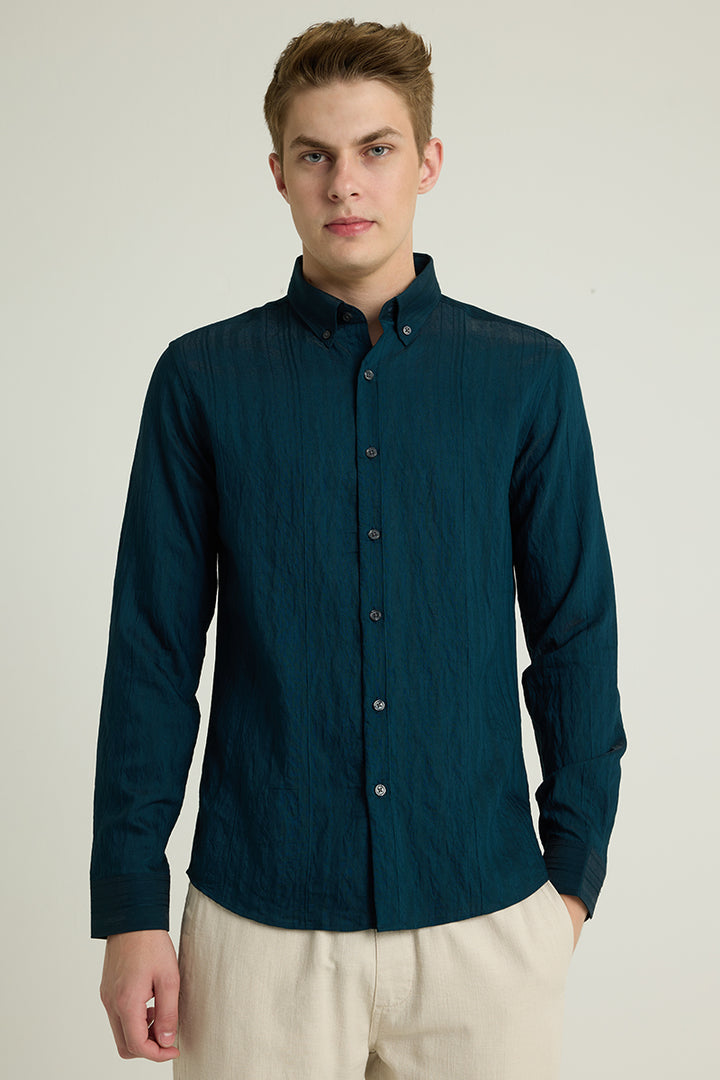 Teal Textured Slim Fit Shirt