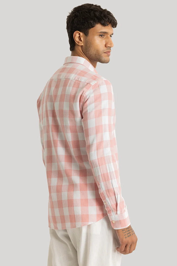 Prime Peach Checks Linen Shirt