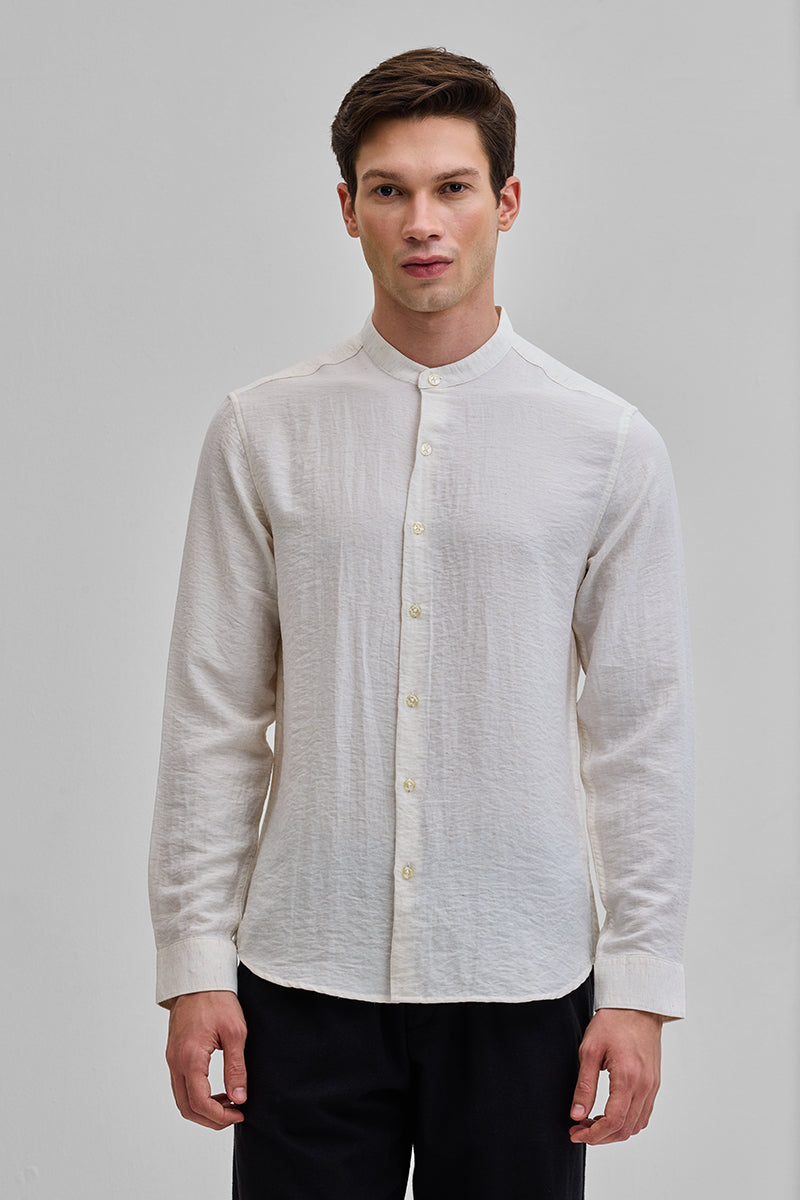 Cream Mandarin Linen Blend Shirt