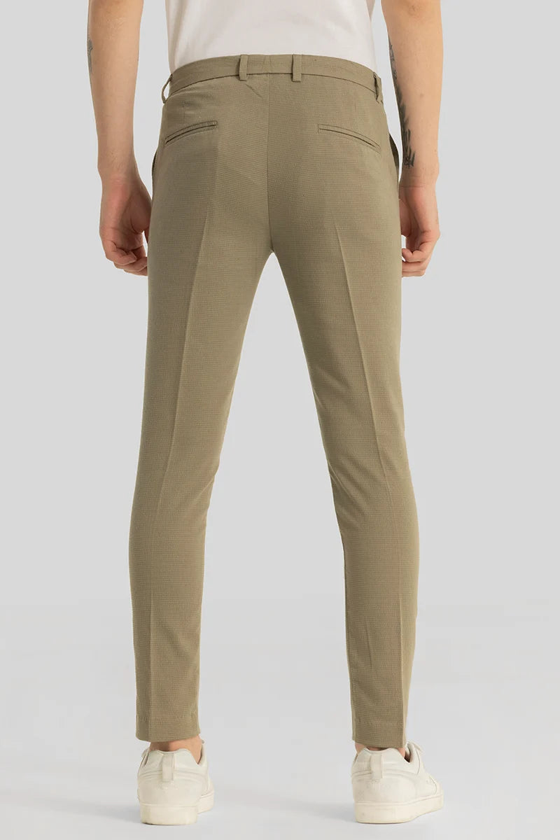 Yann Khaki Plain Slim Fit Trousers