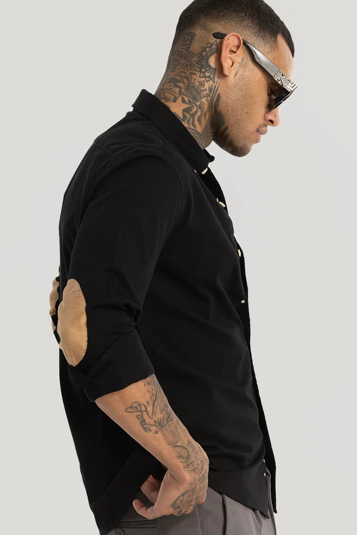 Black Elbow Patch Oxford Shirt