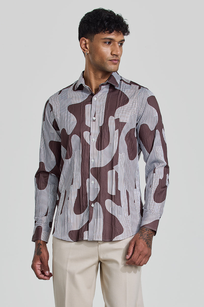 Brown Abstract Slim Fit Shirt