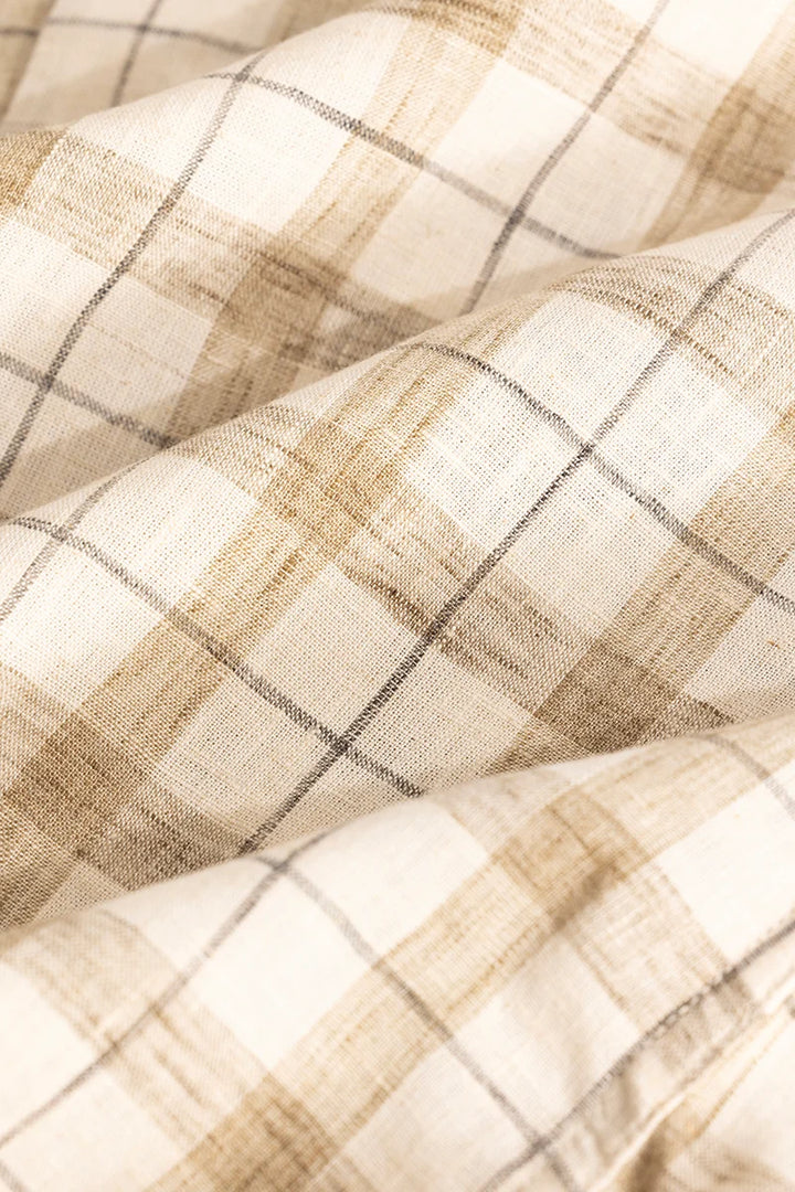 Beige Linen Blend Checks Shirt