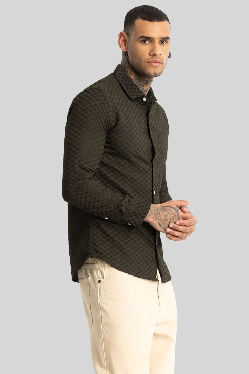 Olive Textured Stretch Shirt