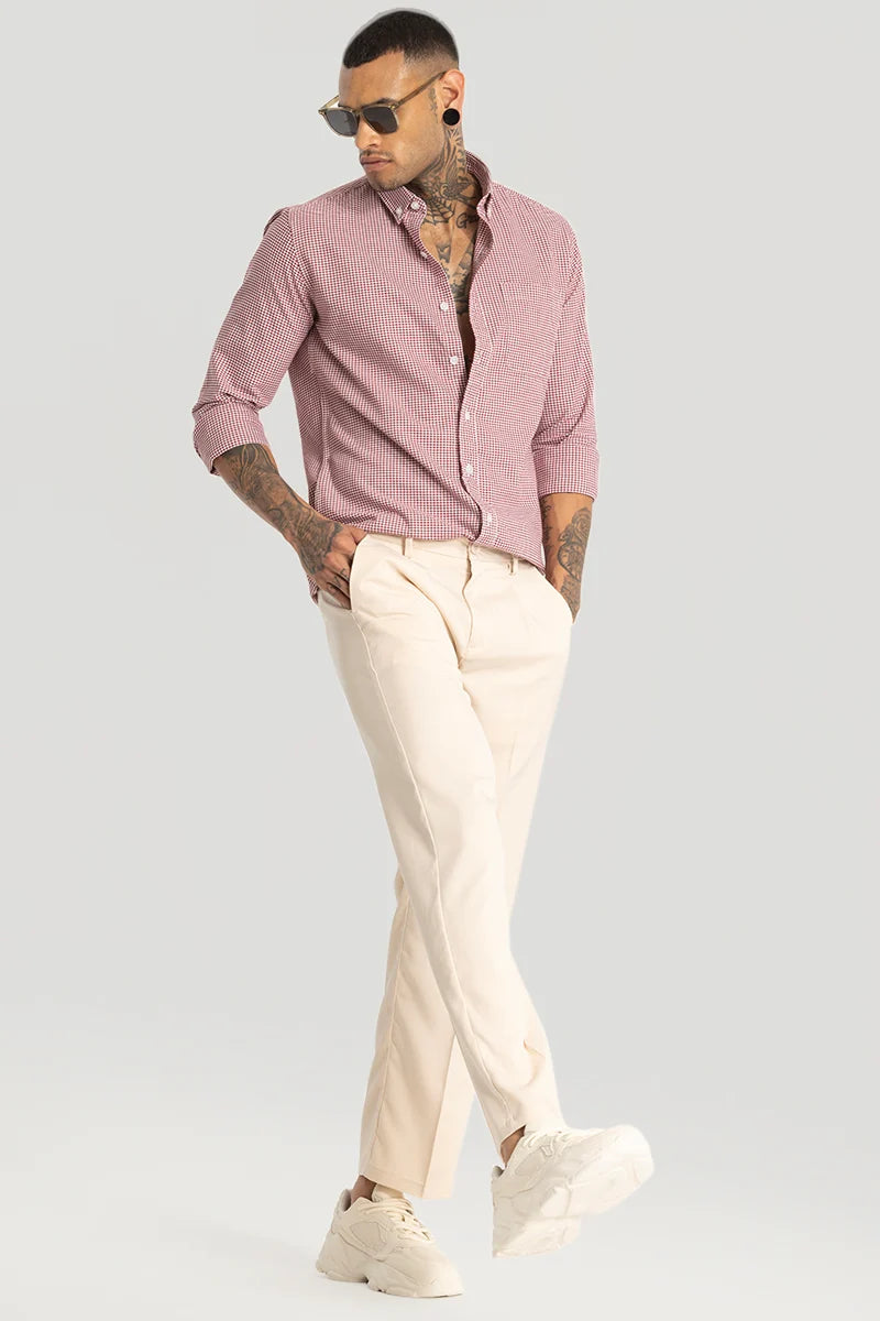 Cream Plain Relaxed Fit Trousers