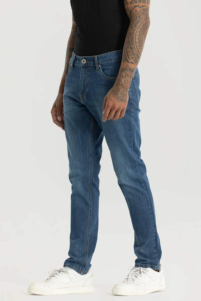 Slick Dark Blue Plain Slim Fit Jeans