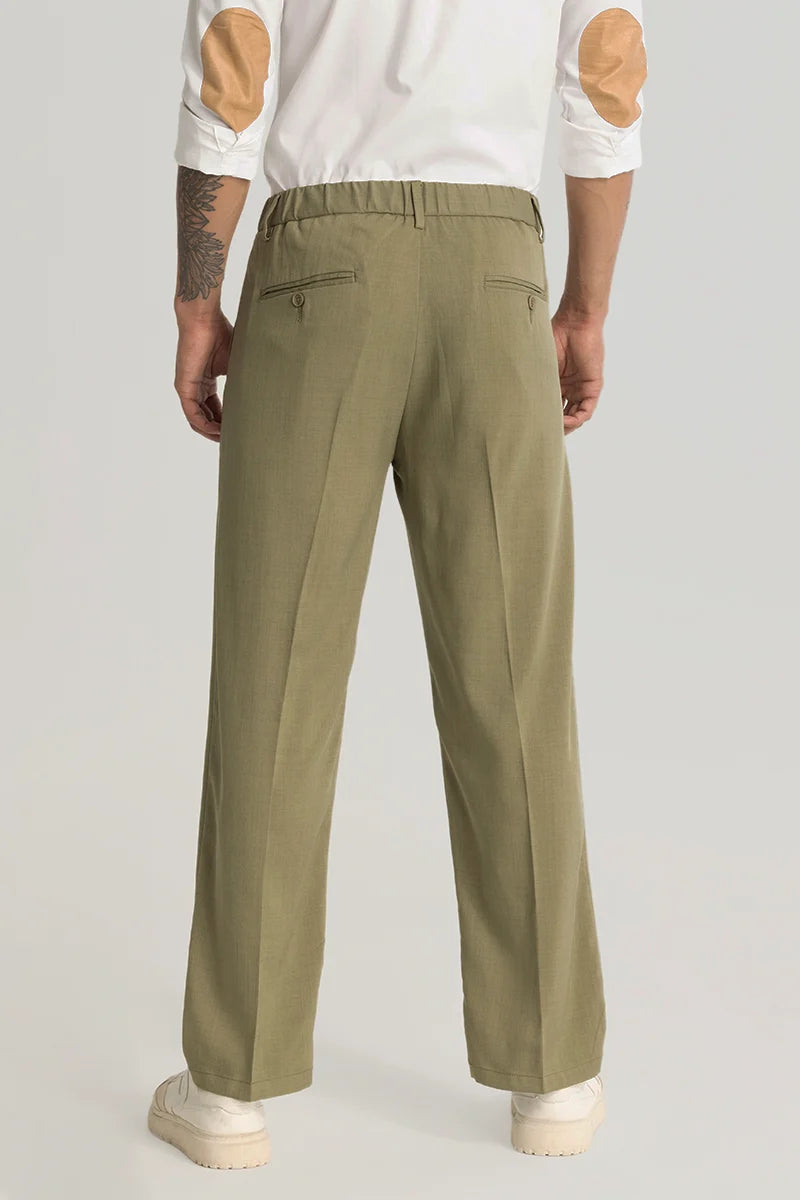 Olive Plain Relaxed Fit Trousers