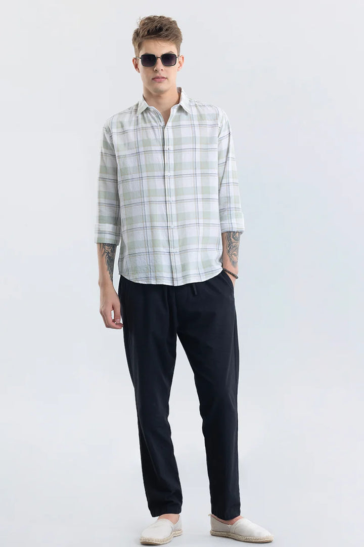 Alessia Light Green Checks Linen Blend Shirt