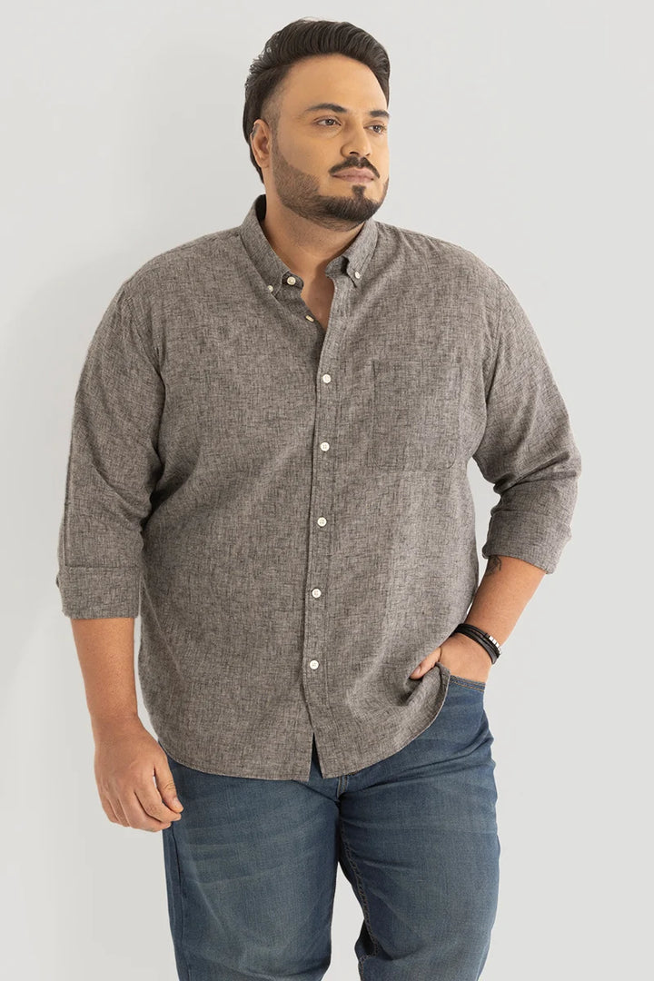 Dark Grey Linen Blend Plus Size Shirt