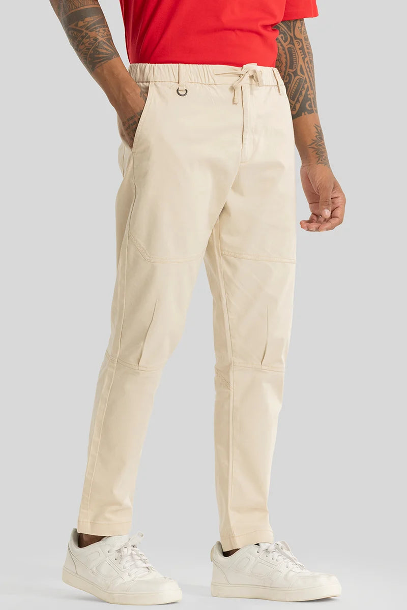 Odyssey Cream Plain Slim Fit Trousers