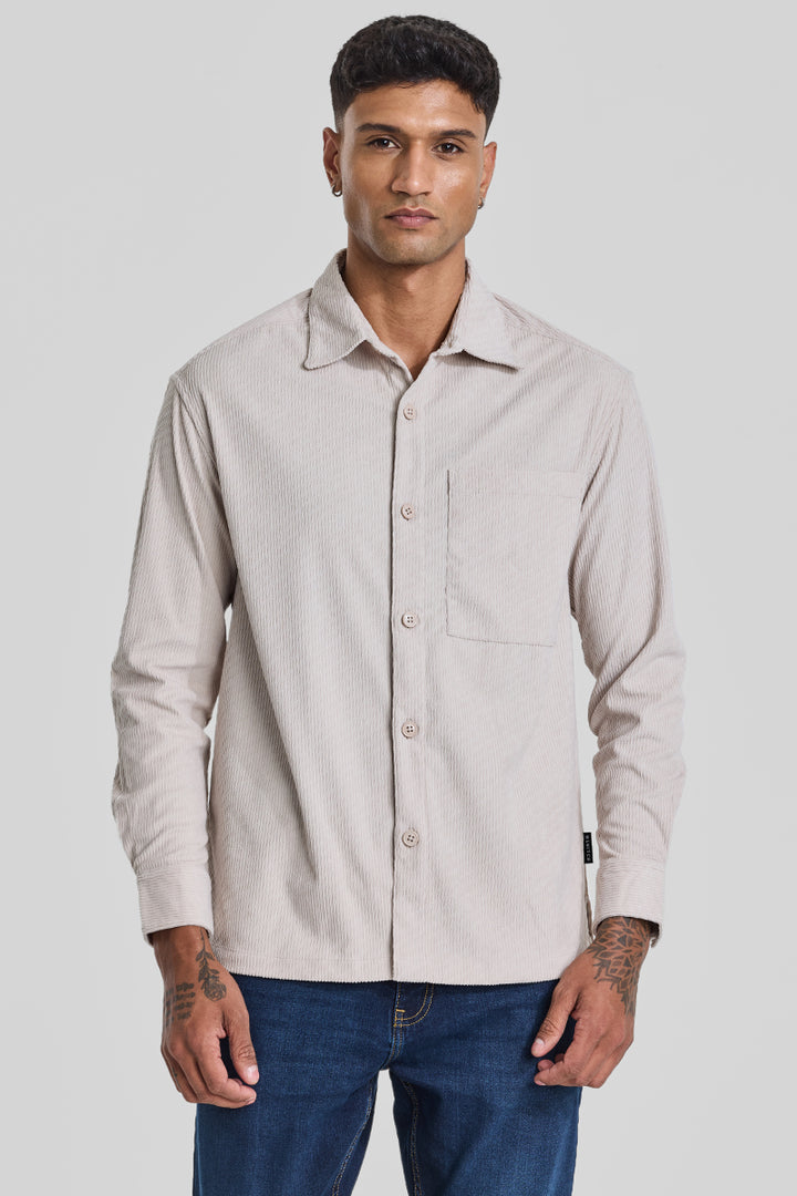 Cream Textured Corduroy Overshirt