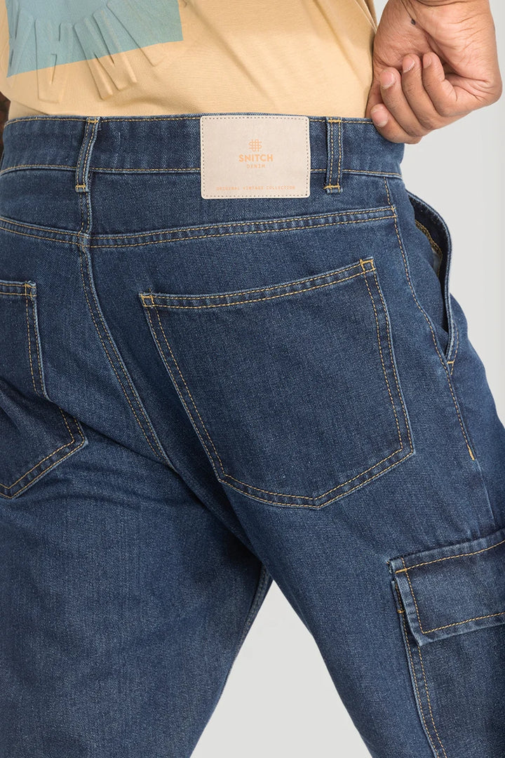 Dark Blue Baggy Fit Cargo Jeans