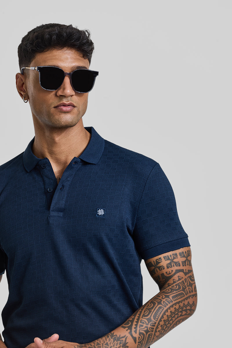 Navy Textured Polo T-Shirt