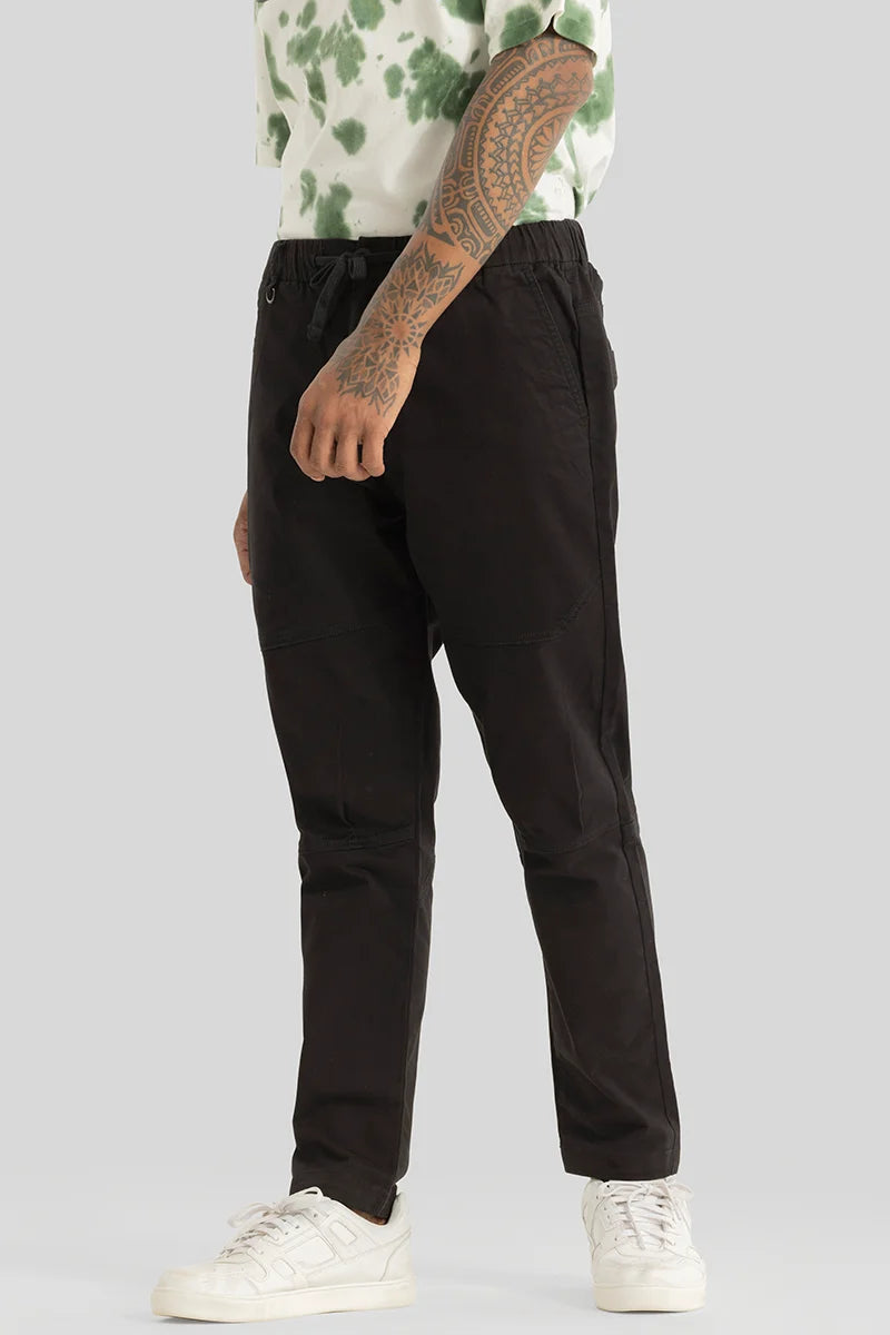 Odyssey Black Plain Slim Fit Trousers