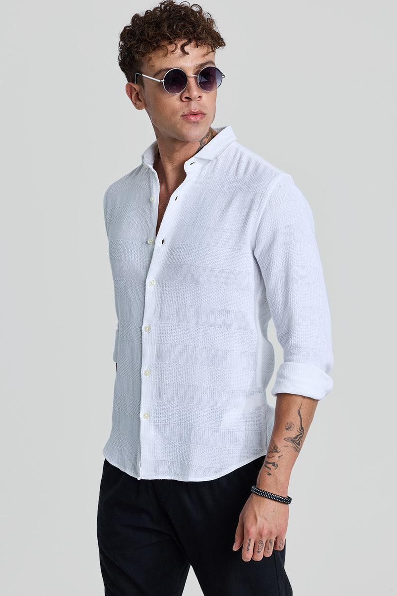 White Textured Slim Fit Shirt