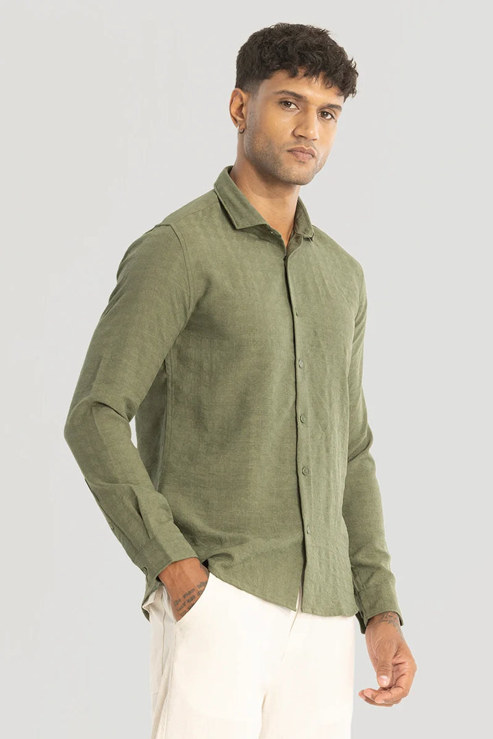 Olive Self-Design Shirt