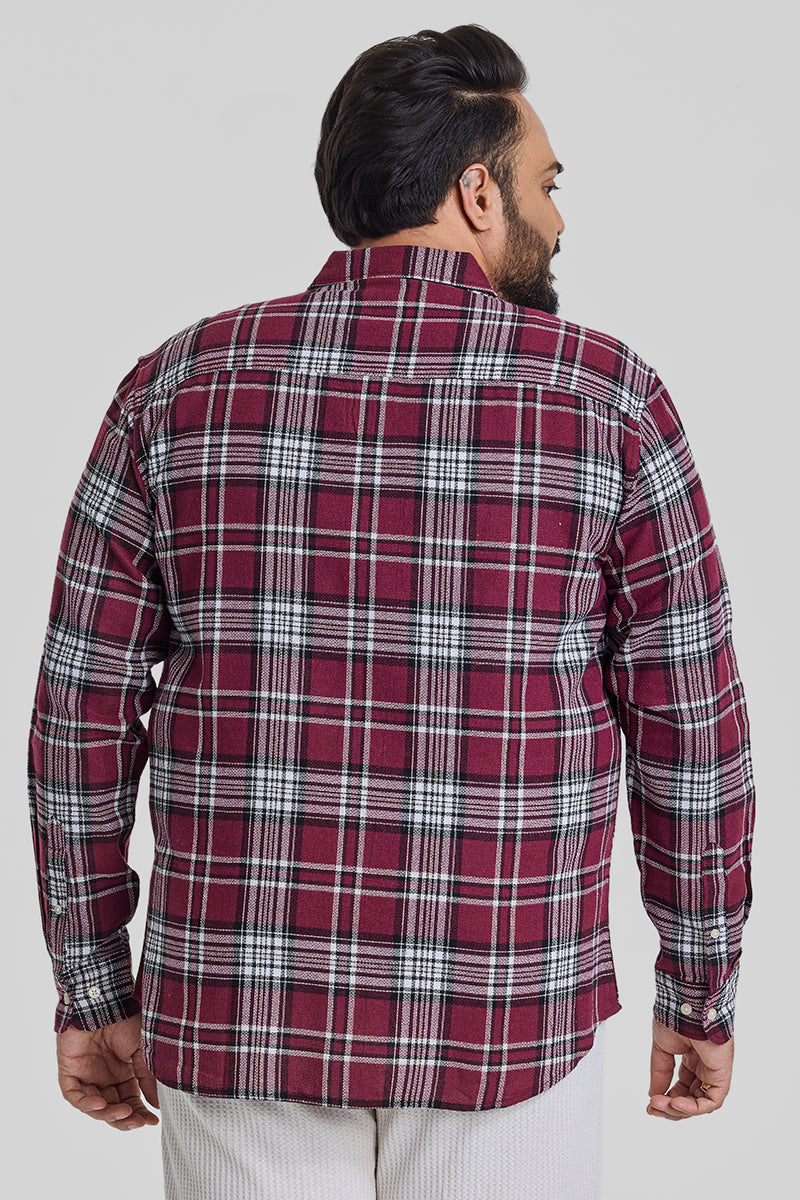 Maroon Checks Casual Plus Size Shirt