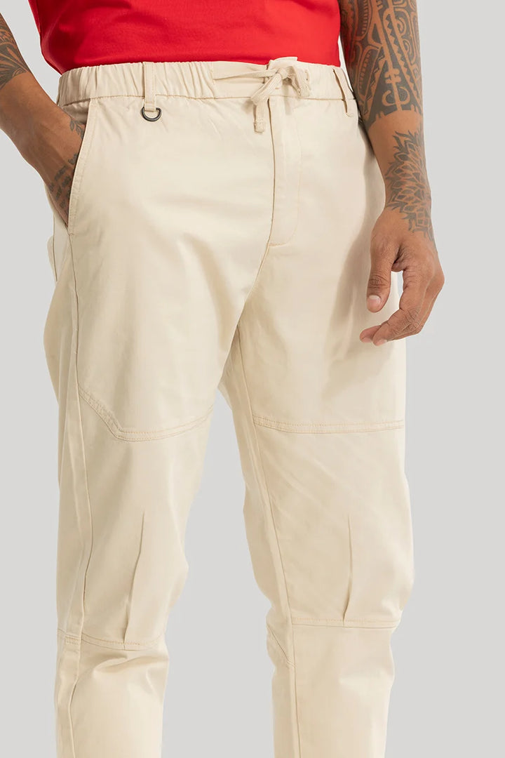 Odyssey Cream Plain Slim Fit Trousers