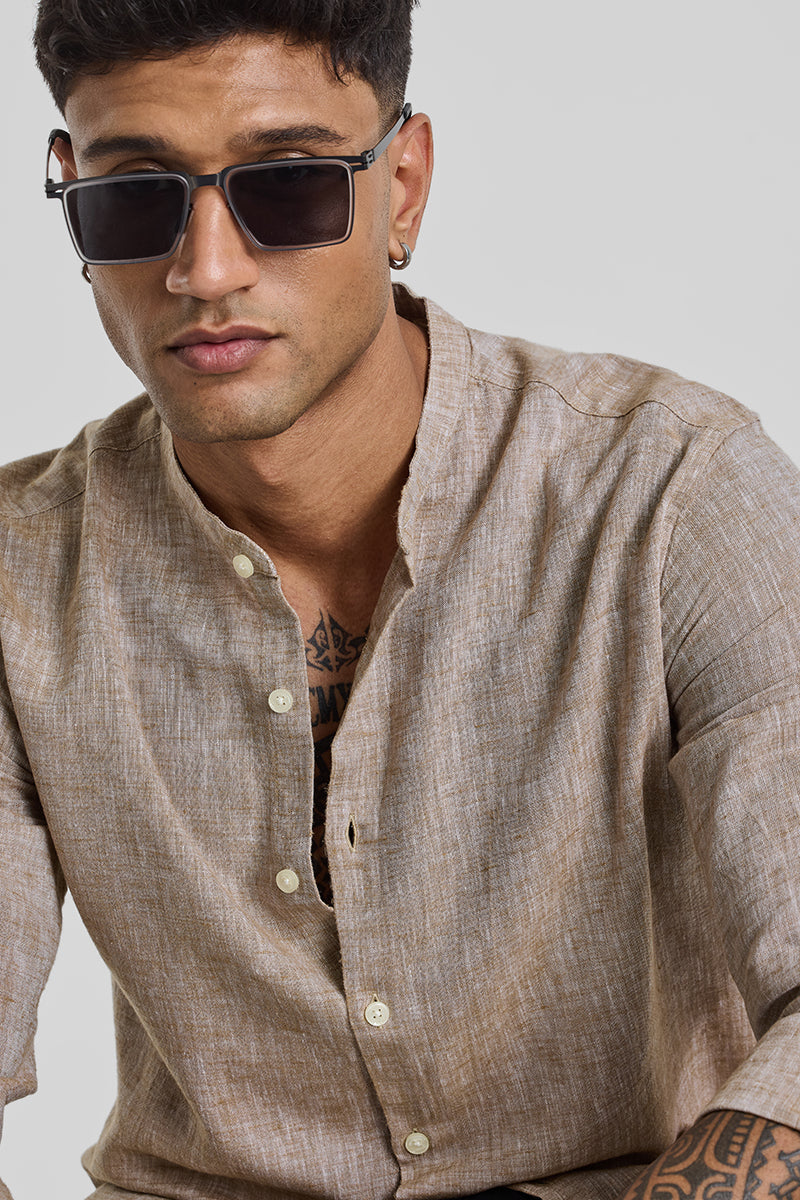 Light Brown Textured Linen Shirt