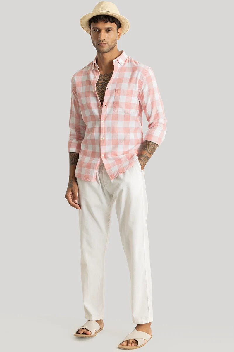 Prime Peach Checks Linen Shirt