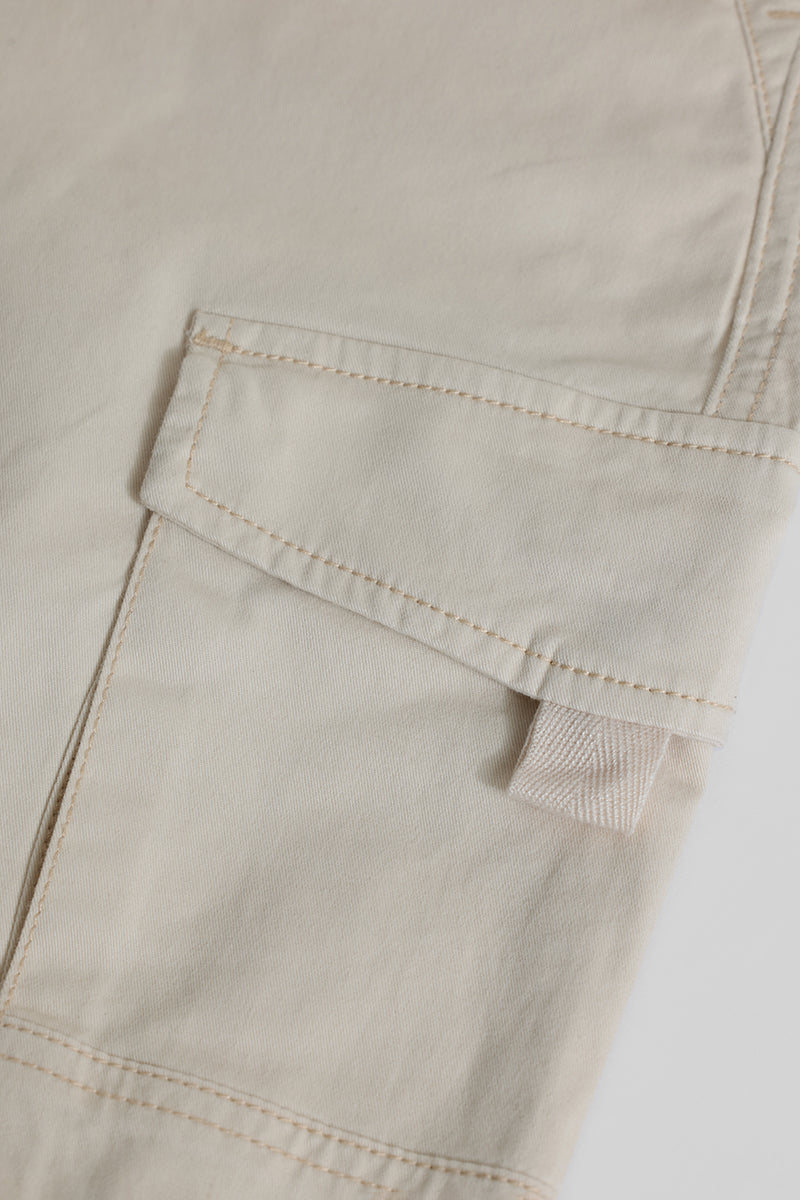 Cream Slim Fit Cargo Pants